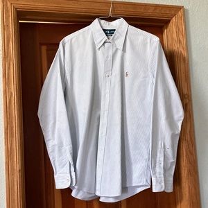 Large Ralph Lauren button down. White w/ light blue vertical stripes.